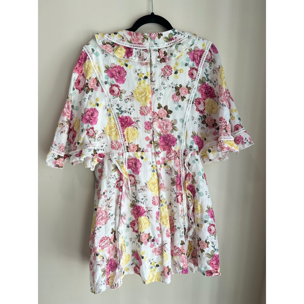 La Maison Talulah TeaTime Mini Dress Large Floral Ruffle Puff Sleeve Cottagecore - Picture 7 of 10